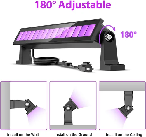 Miniatura 5 de Barra de luz LED negra de 45 W, luces negras para fiesta brillante, luz negra impermeable con enchufe e interruptor, luz de Halloween