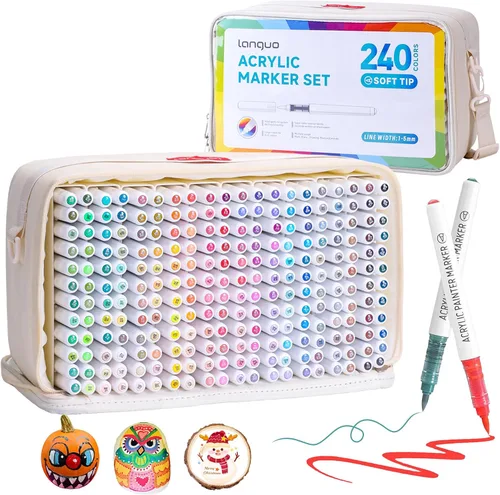 Juego de 240 colores de marcadores de pintura acrílica - Set de rotuladores de pintura acrílica con punta de pincel vibrante para múltiples