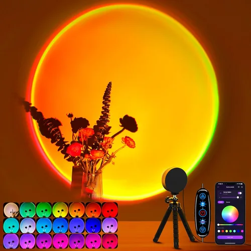 XEBKOR Lámpara Proyector de Puesta de Sol, Lámpara de Proyección LED Multicolor que Cambia, Botón de Interruptor y Control por APP, Rotación de 360