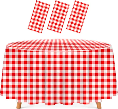 Miniatura 62 de HEIPINIUYE - Paquete de 2 manteles redondos de 84 pulgadas de plástico beige, manteles de mesa impermeables desechables para redondas, ideales