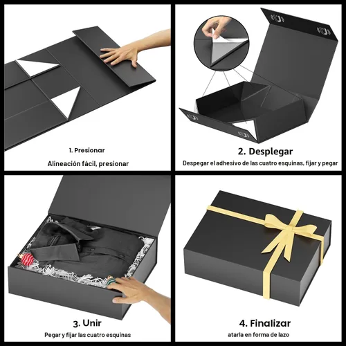 Miniatura 4 de PSHVYM Cajas de regalo con tapas, 11.5 x 7.8 x 3 pulgadas, caja de regalo negra para regalos, cierre magnético para camisetas, guantes, bufandas