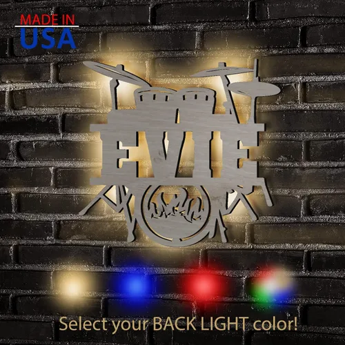 Miniatura 2 de Letrero de luz nocturna LED único personalizado para colgar en la pared, personalizado con nombre para baterista, músico o profesor de música
