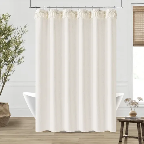 Miniatura 25 de Cortina de ducha de lino de avena 36x72 para cabina de ducha, cortinas neutras grisáceas beige de lino para baño, decoración bohemia de baño