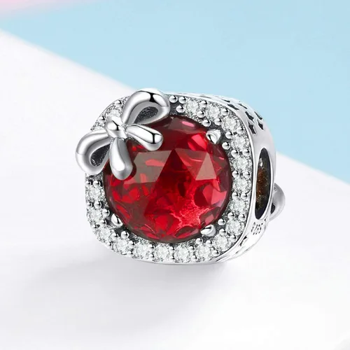 Miniatura 3 de Abalorio de piedra natal apto para pulseras Pandora con lazo de cumpleaños de cristal para pulsera y collar