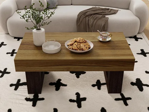 Miniatura 5 de Mesa de centro de granja, mesas centrales rectangulares de madera de 42 pulgadas con base gruesa, modernos muebles de té de cóctel bajos para sala