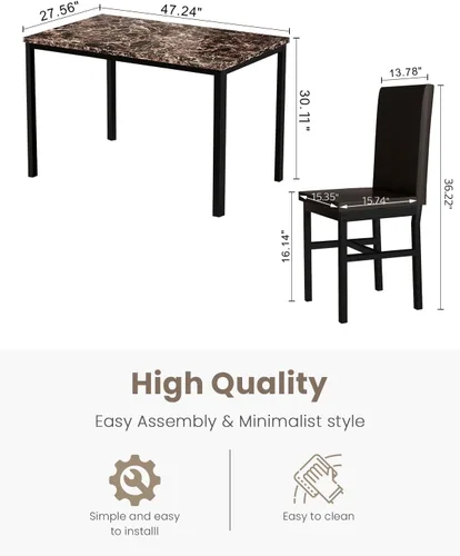 Miniatura 3 de Recaceik Juego de mesa de comedor para 4, cocina y sillas con mesa de mármol sintético y 4 habitaciones tapizadas de cuero, rincón de desayuno
