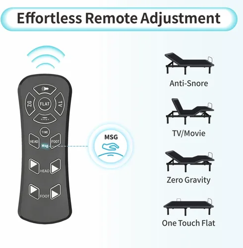 Miniatura 2 de Vipbear Base de cama ajustable individual XL, marco de cama de masaje doble cabezal y reposapiés, cama eléctrica con control remoto inalámbrico