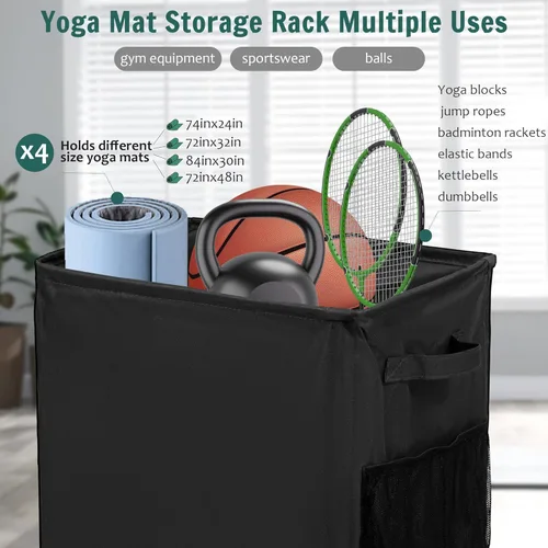 Miniatura 3 de Estantes de Almacenamiento para Esterillas de Yoga, Estante de Almacenamiento para Gimnasio en Casa con Ruedas, Soporte para Esterillas de Yoga