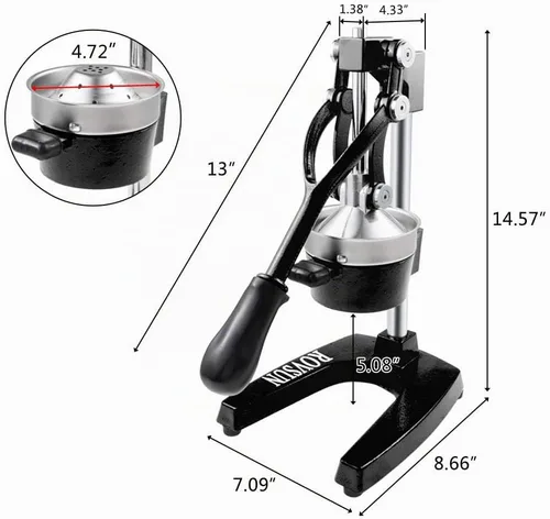 Miniatura 4 de Rovsun - Exprimidor de cítricos manual para uso comercial, para exprimir jugo de frutas, cítricos, naranja, limón y granada, Negro