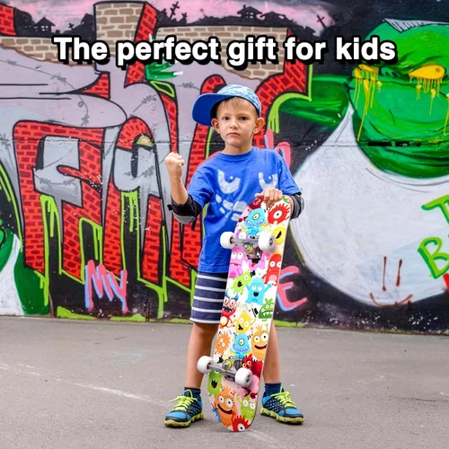 Miniatura 2 de Patinetas para principiantes, niños, niñas y adultos, 31 x 8 pulgadas, 7 capas de arce, cóncavo de doble patada, fascinante fresco, sólido y duradero