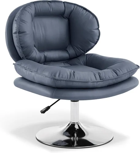 MCombo Silla giratoria sin brazos con ajuste de altura, silla de tocador tapizada de tela tecnológica con base redonda de metal y asiento de doble