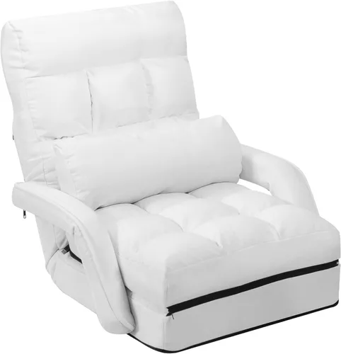COSTWAY Silla de suelo ajustable, sillón plegable con 5 posiciones, cojín de asiento desmontable, sofá cama para sala de estar, dormitorio, oficina