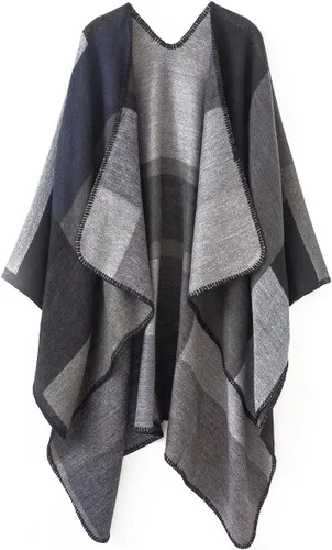 Miniatura 169 de Urban CoCo Poncho de colores para mujer, chal con frente abierto, color en bloques