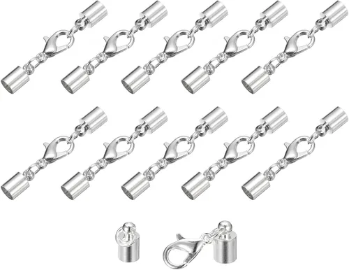 Miniatura 46 de uxcell Juego de 10 tapas de cuero de 0.315 in con cierres de pinza de langosta, terminadores de barril para hacer pulseras de cuero, tono bronce