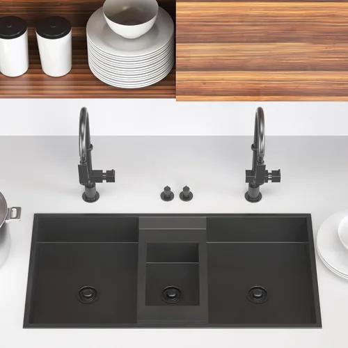 Miniatura 5 de Brida de eliminación de basura y tapón de fregadero, apto para drenaje de fregadero estándar de acero inoxidable de 3-1/2 pulgadas (negro mate)