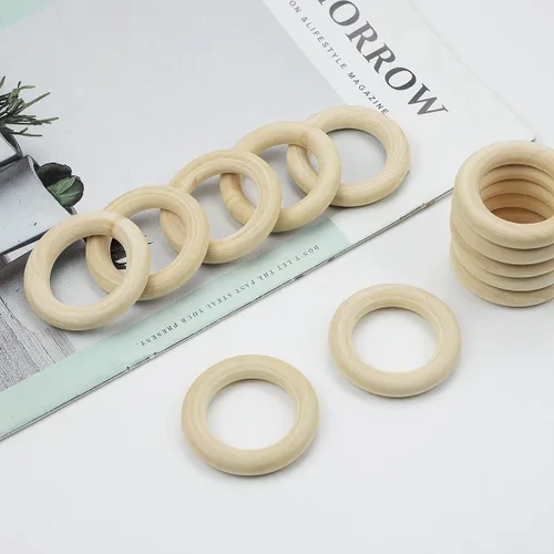 Miniatura 3 de 30 anillos de madera natural para manualidades, anillo de madera sin terminar de 2.165 in para macramé, anillos de madera maciza para manualidades