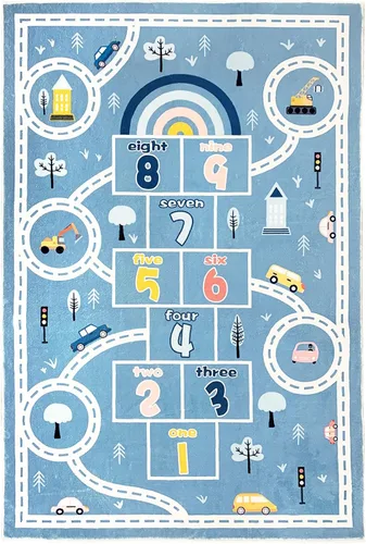 Miniatura 4 de Alfombra de juego infantil de 4 x 6 pies, alfombra grande de Hopscotch para niños, para dormitorio, sala de juegos, alfombra suave para aula, área