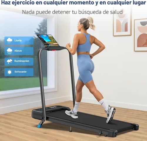 Miniatura 8 de Caminadora plegable con 10% de inclinación, 4 en 1 compacta, caminadora con barra de mango para espacios pequeños en el hogar, cintas de correr