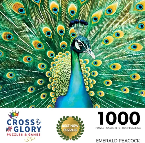 Miniatura 2 de Cross & Glory - Pavo real esmeralda - Rompecabezas de 1000 piezas para adultos Obras de arte coloridas de animales 20 x 27 pulgadas Acabado