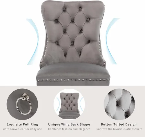Miniatura 5 de ODUSE-DAILY - Juego de 4 sillas de comedor de terciopelo gris para cocina y comedor, con respaldo alto acolchado, tapizadas en tela, patas de metal