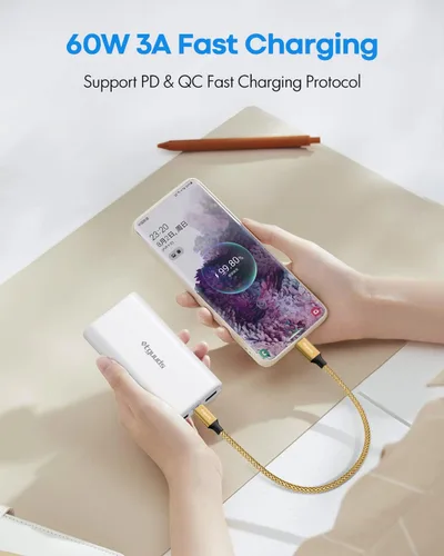 Miniatura 3 de etguuds Cable USB C a USB C dorado de 1 pie, paquete de 2 cables USBC a USBC de 60 W, cable de carga tipo C a C, cable de carga rápida para iPhone