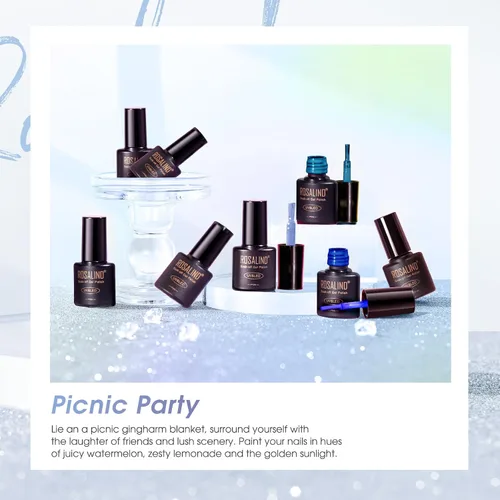 Miniatura 6 de ROSALIND Esmalte de uñas de gel azul, 8 colores azul marino claro azul oscuro con purpurina, juego de esmalte de uñas UV MINI Aquarius para manicura