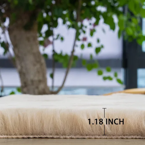 Miniatura 8 de ORINOVA Alfombra de pelo de conejo sintético de lujo de camello lavable para sala de estar Dormitorio Niños Círculo Pequeña Guardería Alfombra