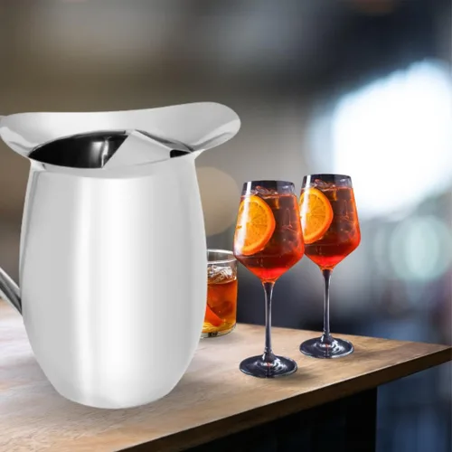 Miniatura 5 de Jarra de agua de acero inoxidable de plata lisa de 64 oz con protector de hielo, jarra de acero inoxidable para restaurantes.
