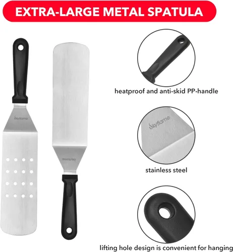 Miniatura 8 de Skyflame Placa superior plana universal de acero inoxidable, kit de accesorios de plancha de 3 piezas y cubo de basura magnético para colgar