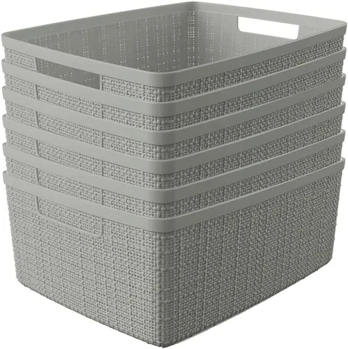 Miniatura 26 de Curver Juego de 6 cestas decorativas de plástico de yute mediano de 12 litros, para organización y almacenamiento, contenedores perfectos para Negro