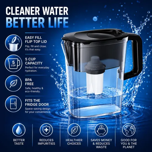 Miniatura 2 de AQUAPHOR Jarra de filtro de agua compacta de 5 tazas con 1 filtro B15 - Negro