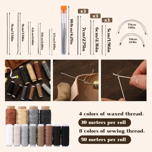 Miniatura 3 de BUTUZE Kit de herramientas de cuero, prácticas herramientas de trabajo de cuero con biselador, ranurador, punzón de costura y agujas - Viene