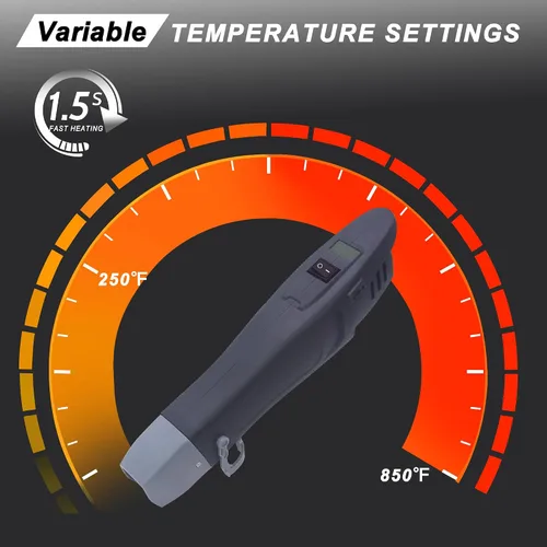 Miniatura 4 de mofa Mini pistola de calor de temperatura variable de 350 W, 250 ℉ ~ 850 ℉ (302.0 °F - 842.0 °F), calentamiento rápido, pantalla digital LCD, Negro