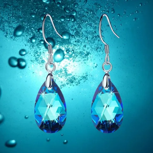 Miniatura 90 de Aretes colgantes de cristal austriaco con forma de lágrima para mujer, joyería hipoalergénica de plata de ley 925