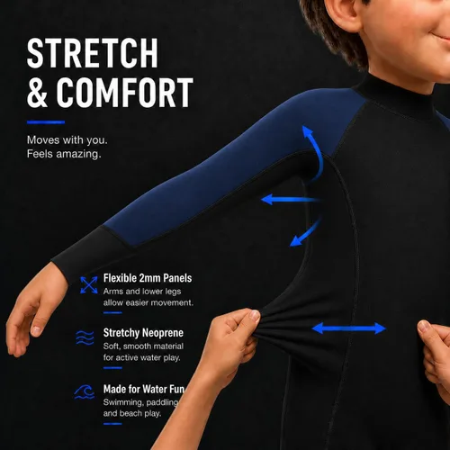 Miniatura 7 de Dark Lightning - Traje de neopreno térmico para niños de 3/2 mm para niños y niñas, traje de baño térmico de neopreno, traje de baño de una pieza