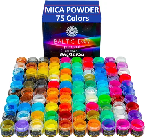 Miniatura 2 de Baltic Day Polvo de mica – 75 polvos de mica incluyendo pigmentos camaleón + 100 polvos de mica naturales – Pigmentos para resina epoxi, jabón