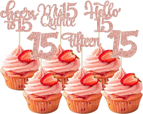 Miniatura 77 de 30 piezas Adornos para pastel de cumpleaños de 6 años, seis brillos, hola 6, púas para cupcakes, felicitaciones a los 6 años, decoraciones
