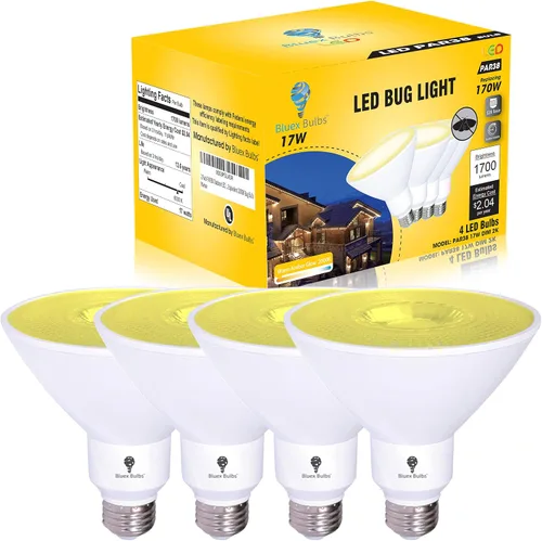 Paquete de 4 bombillas LED PAR38 amarillas ámbar para exteriores, luz de inundación LED para exteriores, 17W (equivalente a 120 vatios), regulables,