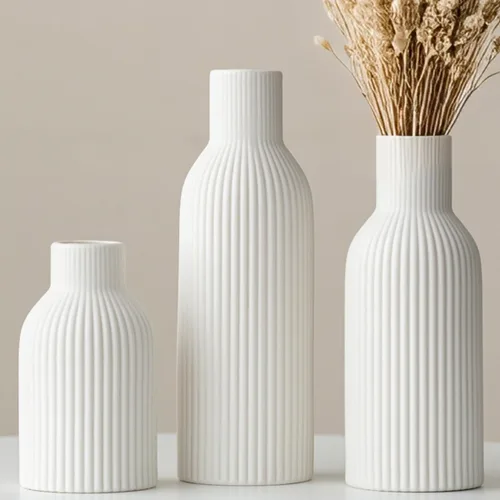 Juego de 3 jarrones de cerámica modernos, jarrones decorativos acanalados blancos, centro de mesa para decoración del hogar, regalos de cumpleaños