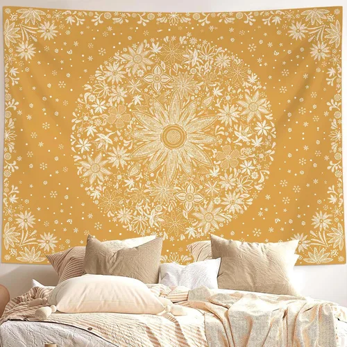 Miniatura 12 de Neasow Tapiz bohemio para colgar en la pared, tapiz floral blanco y negro con estampado de medallones de margaritas punteadas, para dormitorio