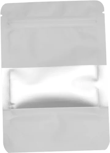 100 bolsas aluminizadas con cremallera con ventana transparente, bolsas selladas para alimentos blancos para almacenamiento para frutos secos, té,