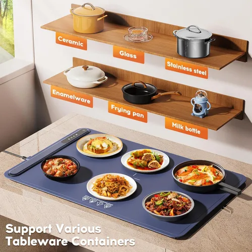 Miniatura 2 de Tapete de calentamiento eléctrico para alimentos, bandeja de calentamiento eléctrica con 3 ajustes de temperatura y apagado automático, calentador