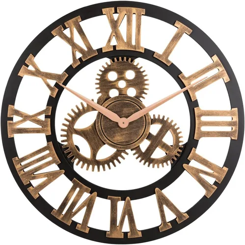 Reloj de pared de engranaje silencioso de madera, grande, 3D, con decoración retro rústica campestre, arte vintage, regalo para fiesta inauguración