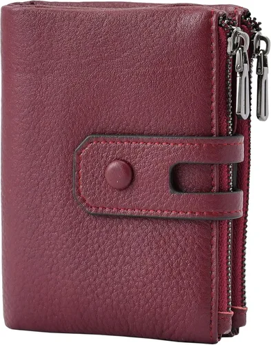 Miniatura 8 de Bveyzi - Billetera pequeña de cuero suave para mujer con bloqueo RFID, tarjetero para damas con doble bolsillo con cremallera