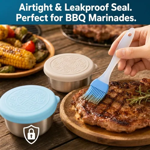 Miniatura 4 de Botella de salsa de acero inoxidable con cepillo - botella de aceite para barbacoa al aire libre a prueba de fugas de 4x1.6oz con tapa de silicona