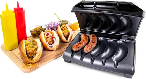 Parrilla Eléctrica para Salchichas y Salchichas de Nostalgia Homecraft con Bandeja para Goteo de Aceite, Asa de Transporte y Almacenamiento del