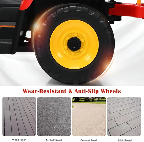 Miniatura 8 de Costzon Tractor de paseo con remolque desmontable, vehículos eléctricos para niños con cargador de tierra de cambio de 3 marchas, diseño inalámbrico