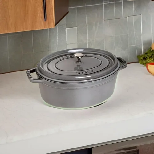 Miniatura 5 de Staub Hierro fundido Ovalado Cocotte de 1 cuarto - Gris grafito, fabricado en Francia