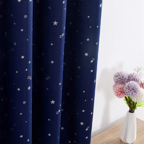 Miniatura 9 de Cortinas opacas plateadas para sala de estar, cortinas de dormitorio de niños y niñas, cortinas de tul blanco para ventana de ventana azul estrella