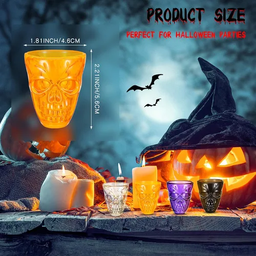 Miniatura 2 de Honeydak Vasos de chupito de calavera de Halloween para fiesta, 1.86 onzas, vasos irrompibles de calavera de plástico para bebidas espirituosas